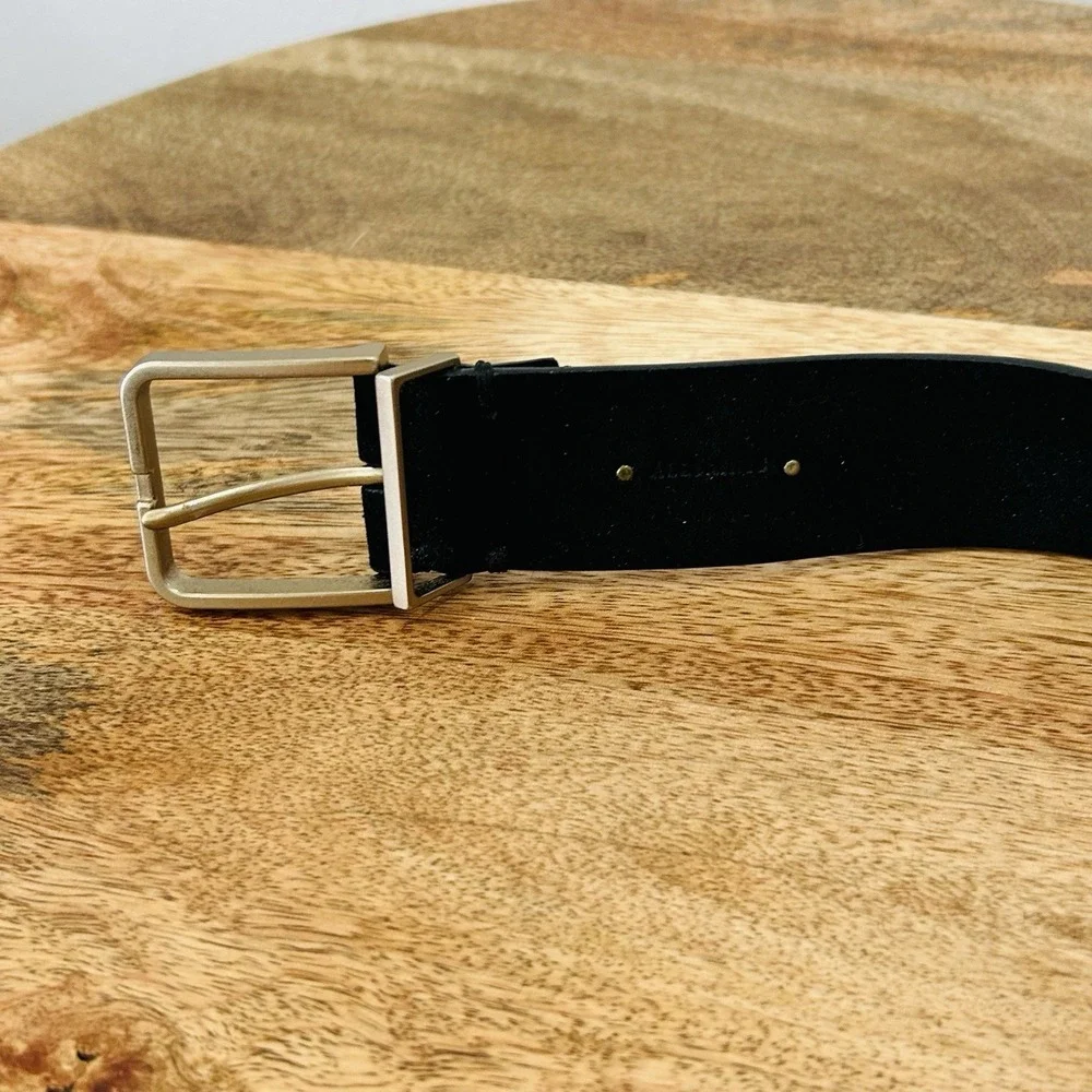 AllSaints Leather Flat Belt Black Warm Brass Men's Large 45